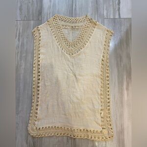 Venus Light Tan Macrame Crochet V-Neck Lightweight Cover-up, one size fits most
